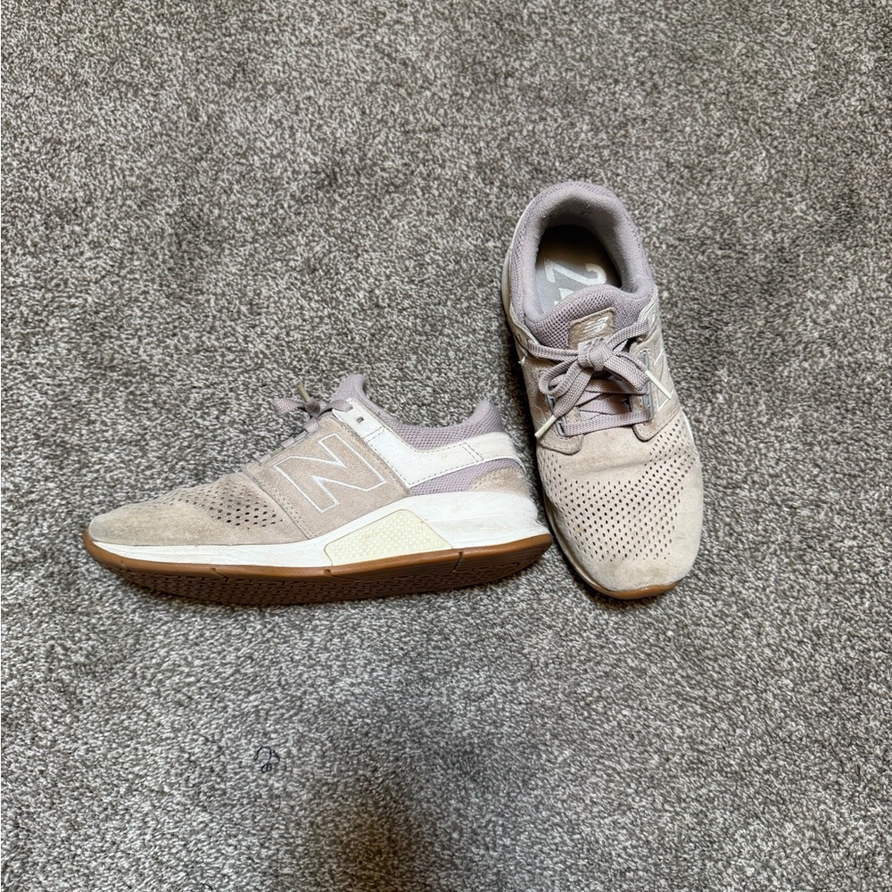 New Balance Taupe/Beige Suede Perforated Sneakers